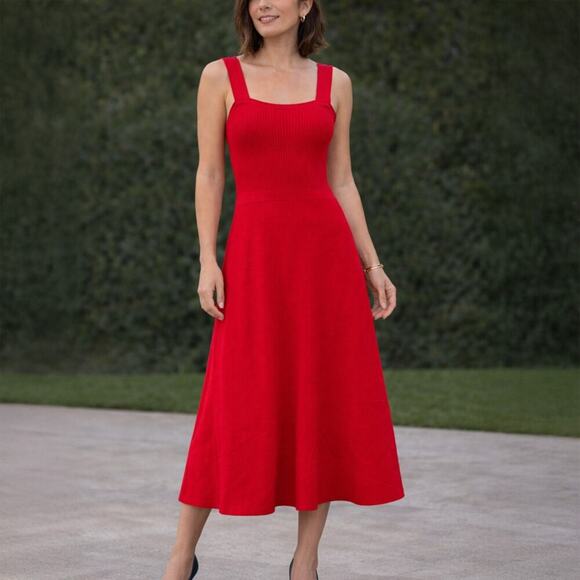 Banana Republic Dresses & Skirts - Banana Republic Red Ribbed Knit A-Line Midi Dress Size S